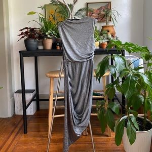 Vintage silver, asymmetrical, draping dress